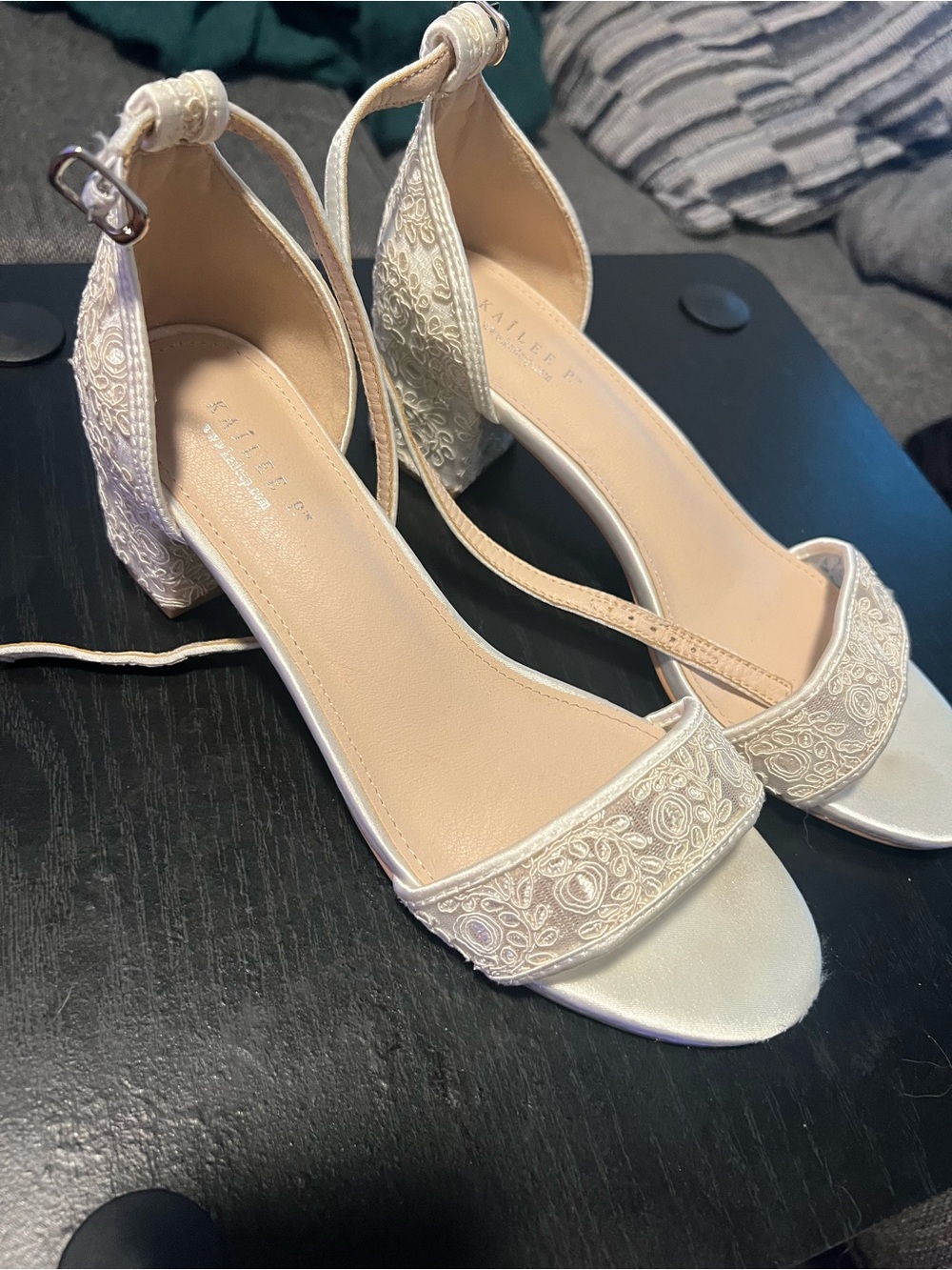 Kailee P Embroidered Ankle-Strap Block Heels